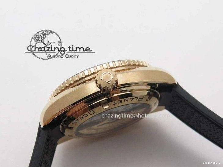 0418 Planet Ocean Professional Rose Gold Liquid Metal V6F 42mm On Black Rubber Strap A Vibrant 8266